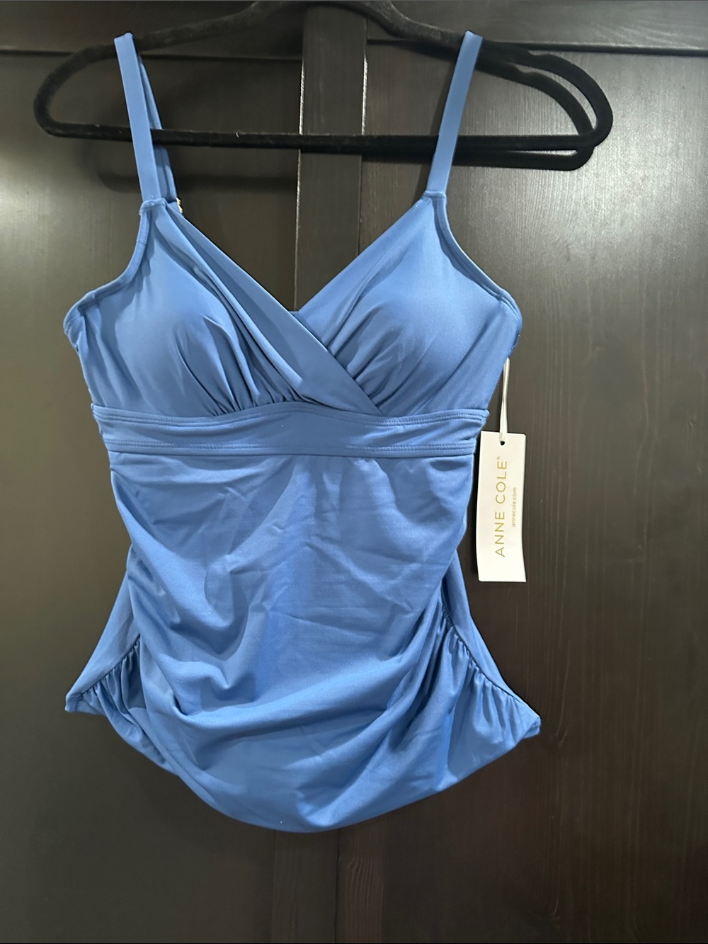 Anne Cole Swim Blue Ruched Tankini Top with Built-In Cups